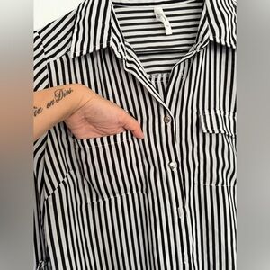 Black and White Striped Button Up Blouse